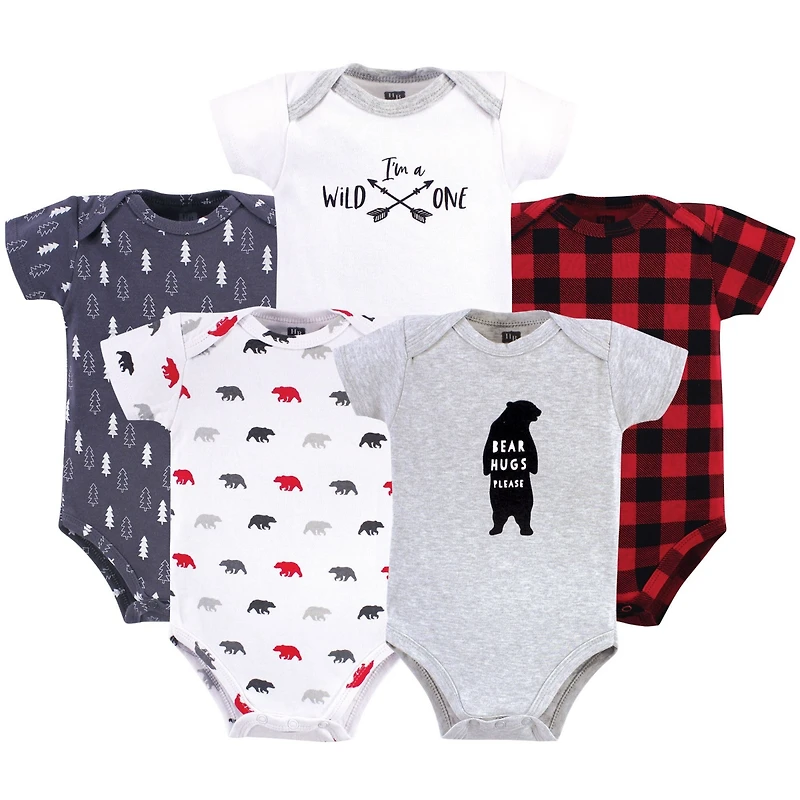 Hudson Baby Unisex Five-Piece Set of Cotton Infant All-in-One Bodysuits