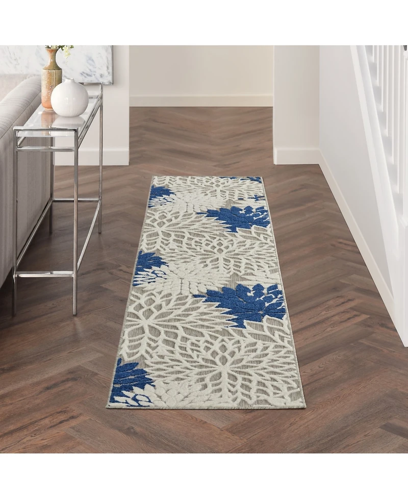 Nourison Home Aloha ALH05 Ivory and Navy 2'3" x 8' Runner Rug