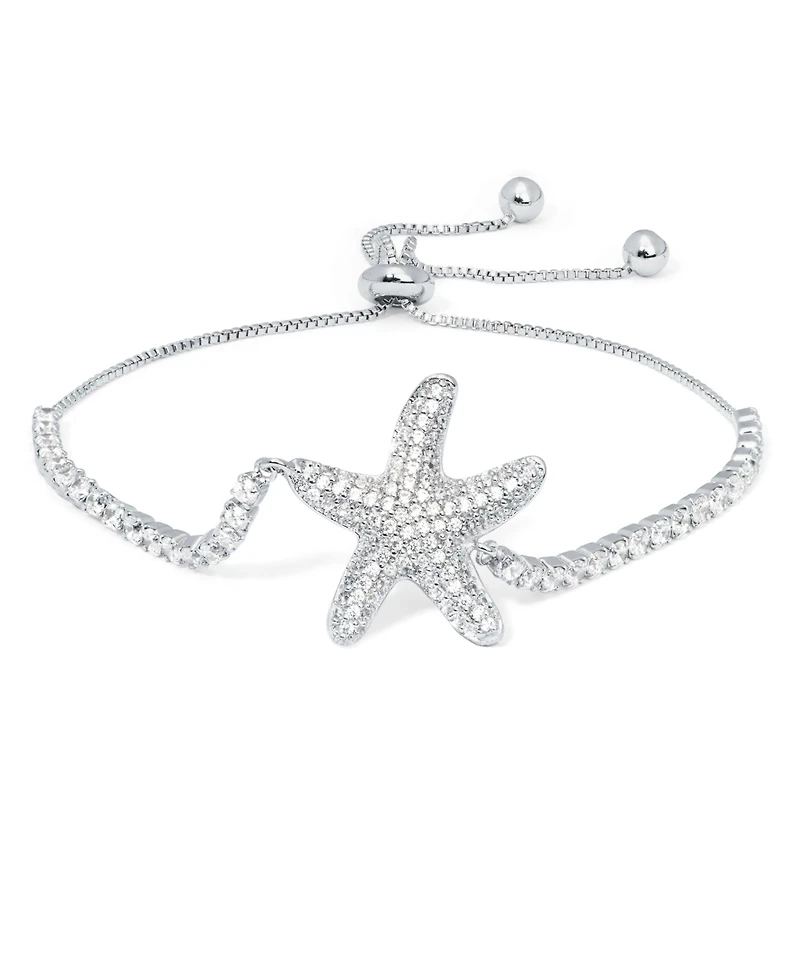 Silver Plate Cubic Zirconia Starfish Adjustable Bolo Bracelet