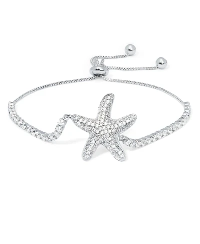 Silver Plate Cubic Zirconia Starfish Adjustable Bolo Bracelet