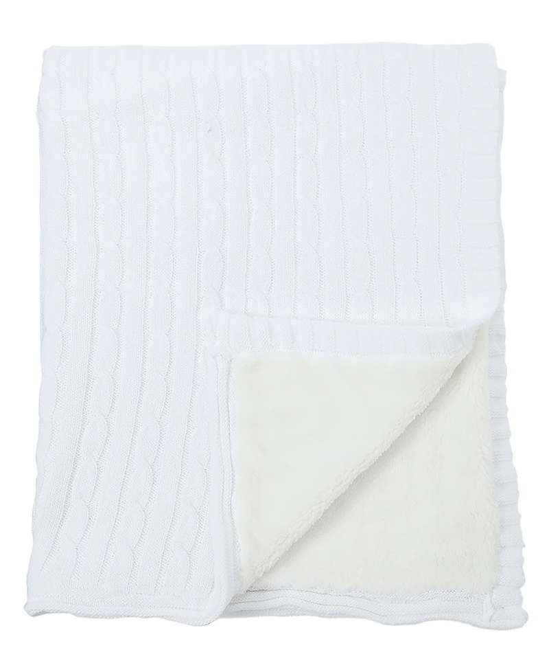 Tots Fifth Avenue Baby Boys and Girls Cable Knit Sherpa Blanket
