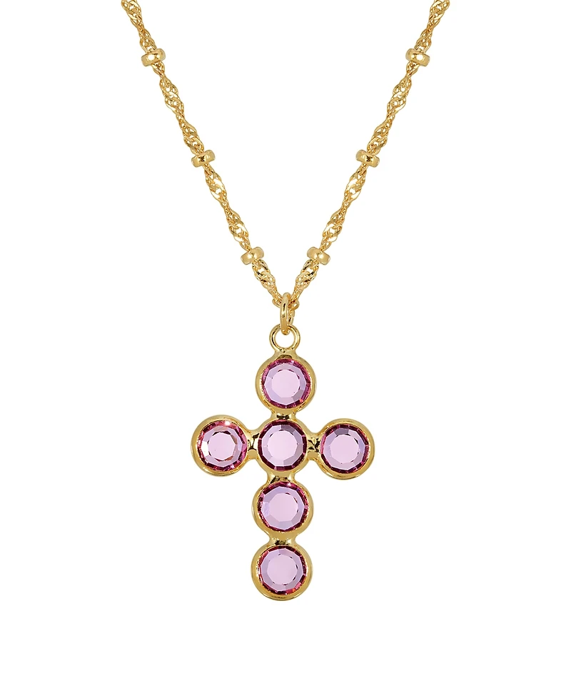 2028 Silver-Tone Amethyst Purple Swarovski Elements Cross 16" Adjustable Necklace