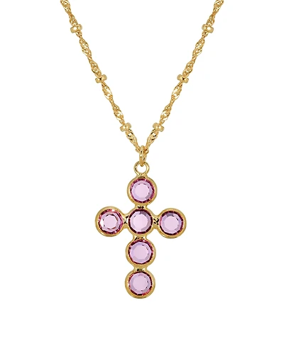 2028 Silver-Tone Amethyst Purple Swarovski Elements Cross 16" Adjustable Necklace