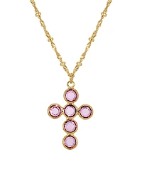2028 Silver-Tone Amethyst Purple Swarovski Elements Cross 16" Adjustable Necklace