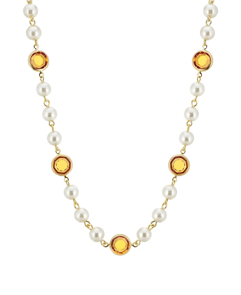 2028 Gold-Tone Imitation Pearl with Yellow Channels 16" Adjustable Necklace