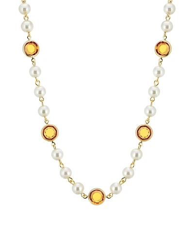 2028 Gold-Tone Imitation Pearl with Yellow Channels 16" Adjustable Necklace