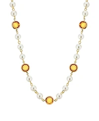 2028 Gold-Tone Imitation Pearl with Yellow Channels 16" Adjustable Necklace