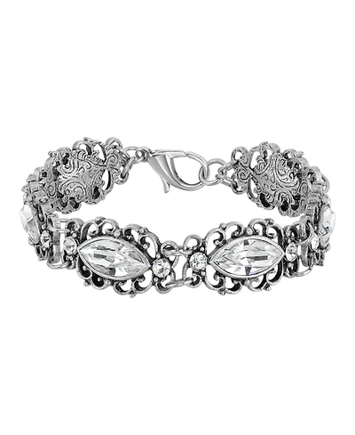2028 Silver-Tone Diamond Shaped Crystal Link Bracelet