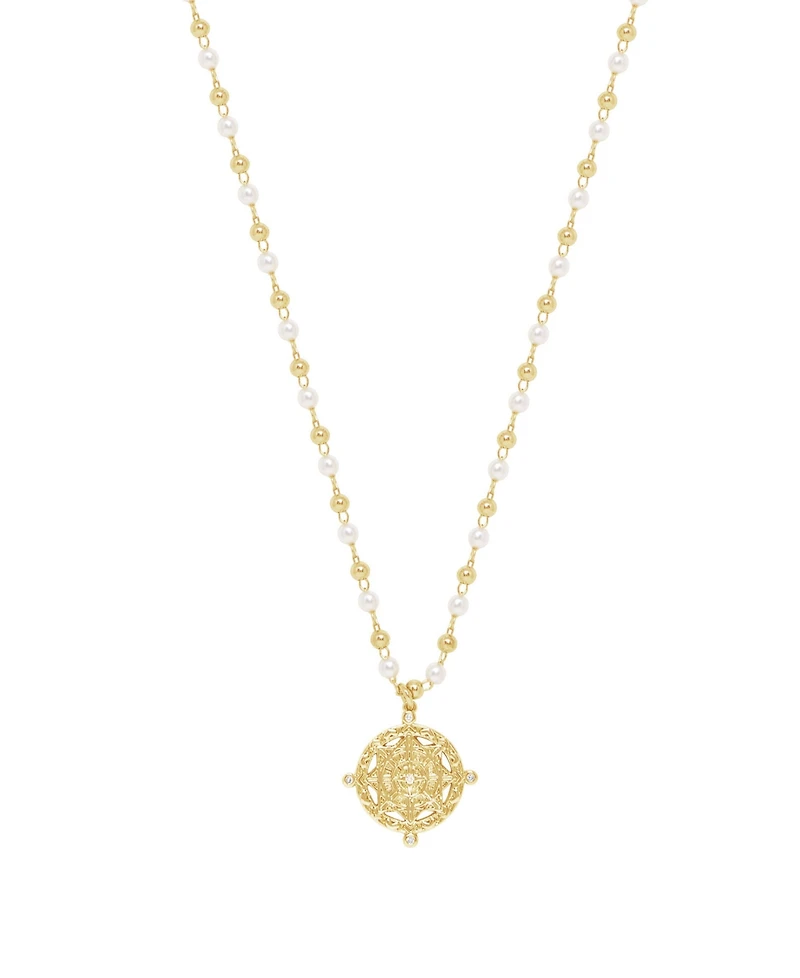 Ettika Long Travels Imitation Pearl and 18K Gold Ball Chain Women's Necklace