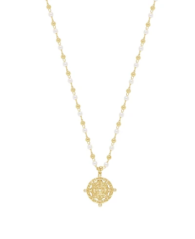 Ettika Long Travels Imitation Pearl and 18K Gold Ball Chain Women's Necklace