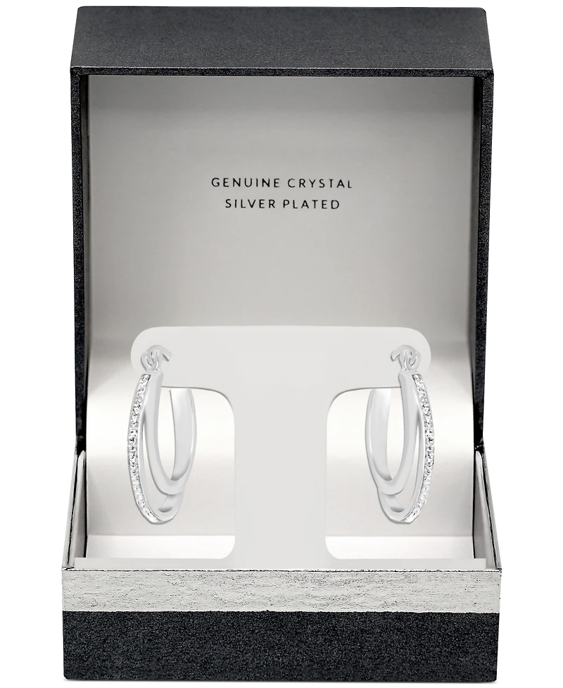 And Now This Crystal Double Hoop Earrings in Silver-Plate, 1.2"