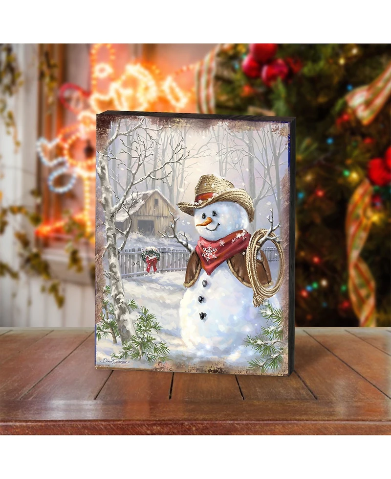 Designocracy by Dona Gelsinger Cowboy Snowman Wooden Block