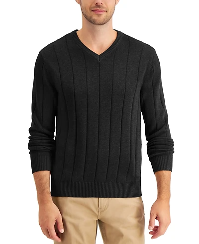 Club Room Men's Drop-Needle V-Neck Cotton Sweater, Created for Macy's