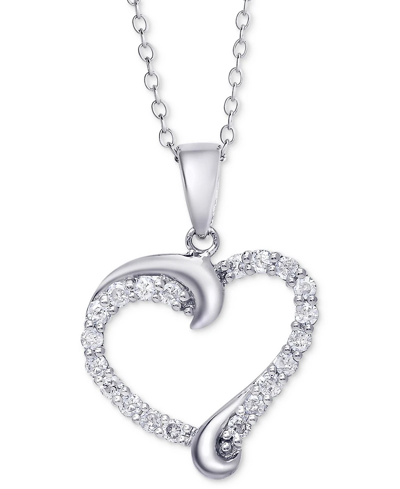 Diamond Swirl Heart Pendant Necklace (1/2 ct. t.w.) Sterling Silver, 14k Gold-Plated or Rose Silver