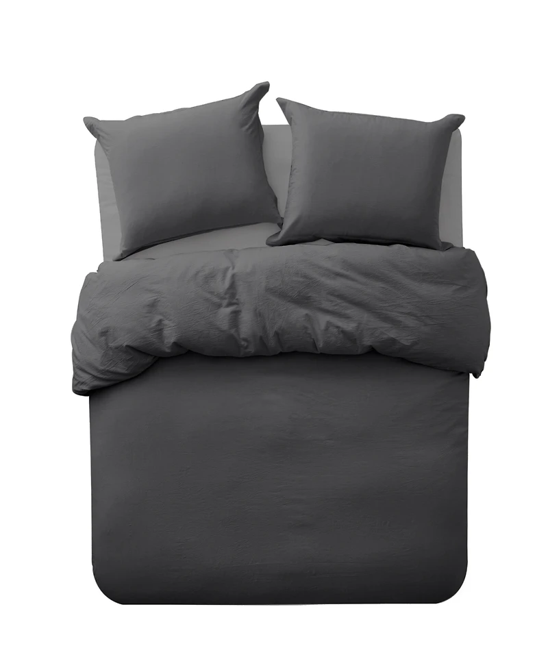 Cathay Home Inc. Microfiber Washed Crinkle Duvet Cover Set, Full/Queen