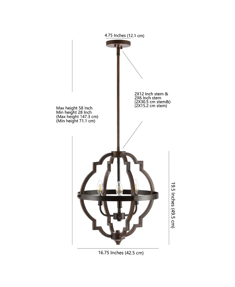 Jonathan Y Ogee 3-Light Adjustable Rustic Industrial Led Pendant