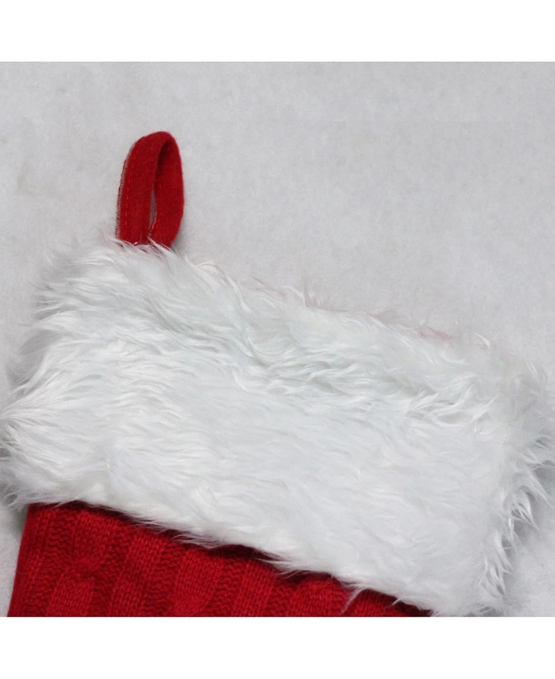 Northlight Cable Knit and Faux Fur Cuff Decorative Christmas Stocking