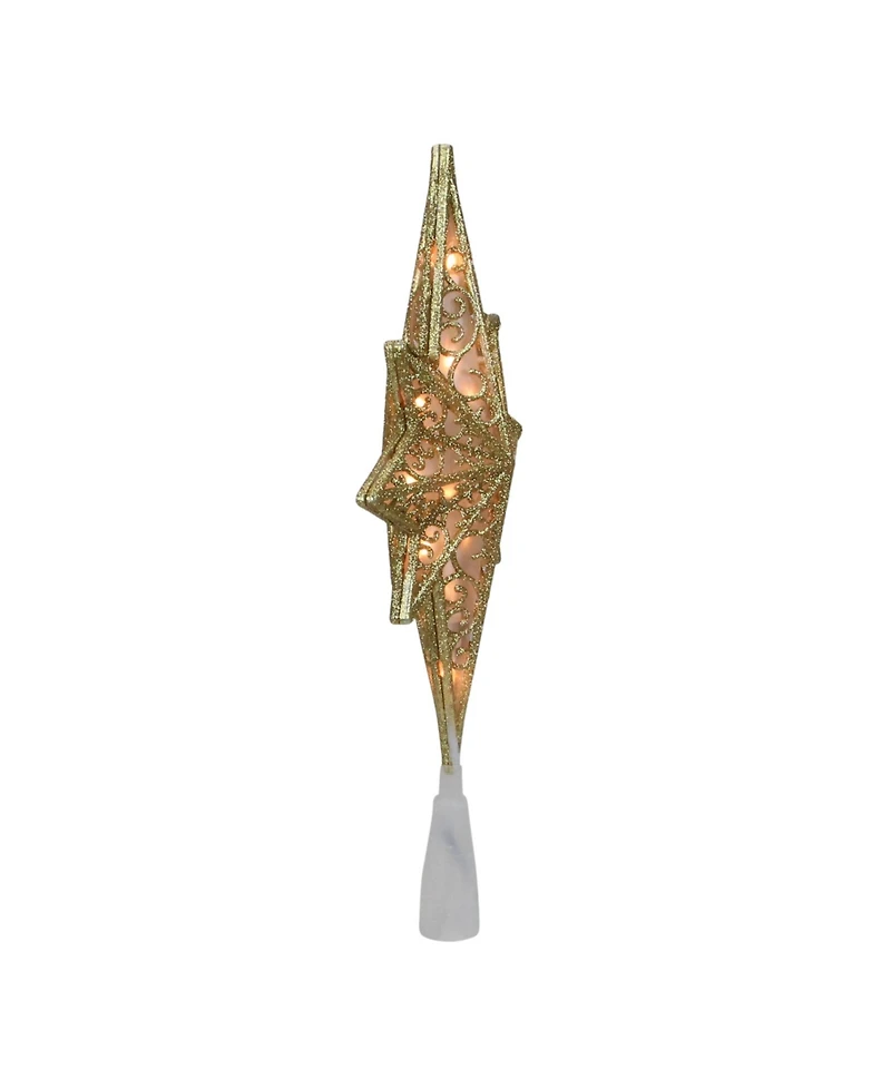 Northlight Lighted Gold Tone Frosted Star Of Bethlehem with Scrolling Christmas Tree Topper