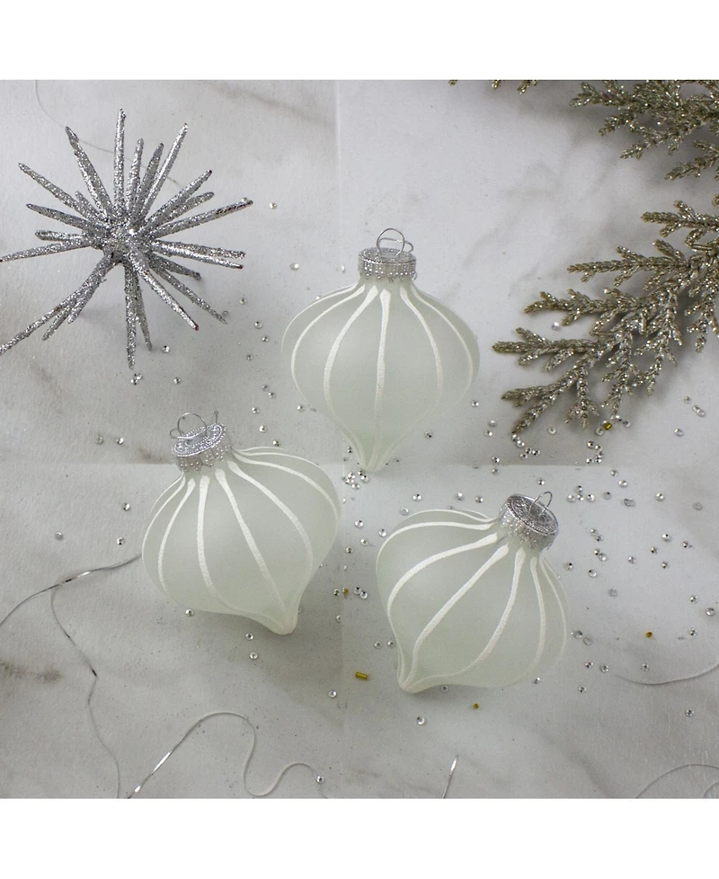 Northlight Count Clear and Matte Frosted Glitter Stripes Glass Christmas Onion Drop Ornaments