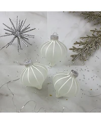 Northlight Count Clear and Matte Frosted Glitter Stripes Glass Christmas Onion Drop Ornaments