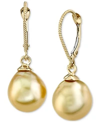 Cultured Golden South Sea Pearl (10mm) Drop Earrings in 14k Gold