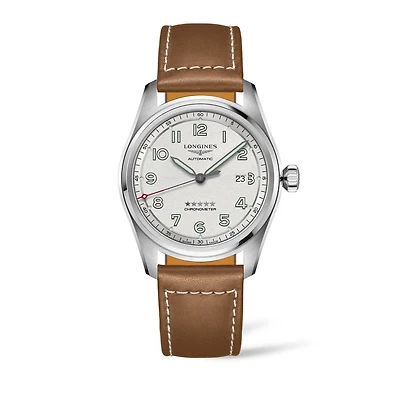 Longines Men's Automatic Spirit Stainless Steel Chronometer Brown Leather Strap Watch 42mm