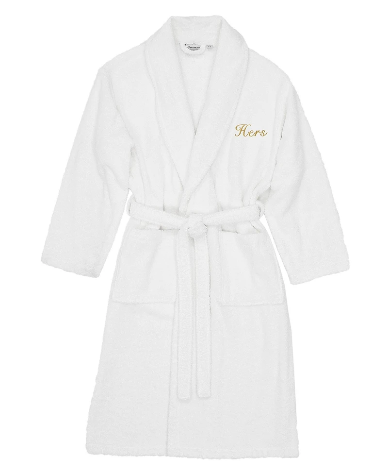 Linum Home Script Font Turkish Cotton Embroidered Hers Terry Bathrobe