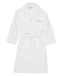 Linum Home Script Font Turkish Cotton Embroidered Hers Terry Bathrobe