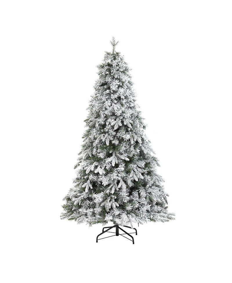 Nearly Natural Flocked Vermont Mixed Pine Artificial Christmas Tree with 300 Clear Led Lights
