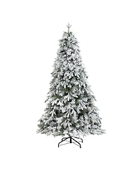 Nearly Natural Flocked Vermont Mixed Pine Artificial Christmas Tree with 300 Clear Led Lights