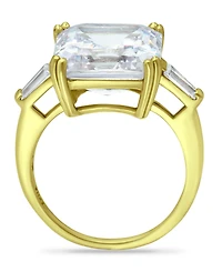 Cubic Zirconia Asscher Cut Center Stone Ring in Gold Plate