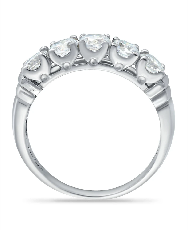 Macy's Cubic Zirconia Round 5 Stone Silver Plate Ring or 18K Gold