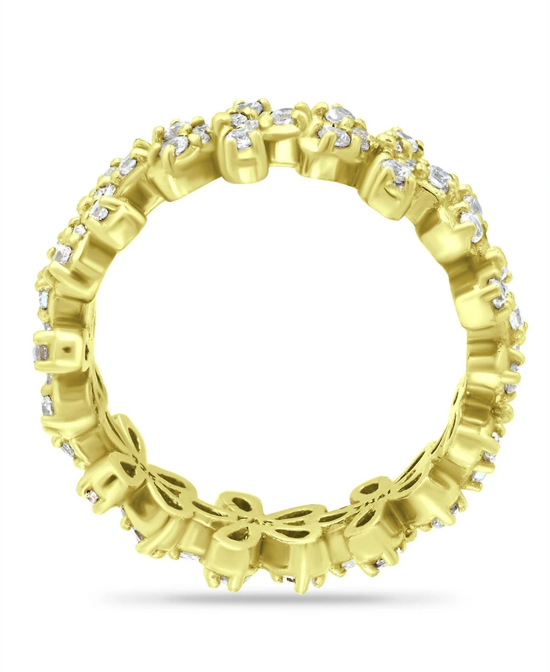 Cubic Zirconia Flower Band Ring Silver Plate & 18K Gold