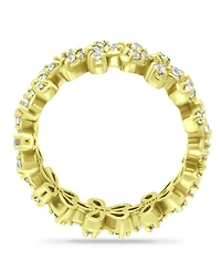 Cubic Zirconia Flower Band Ring Silver Plate & 18K Gold