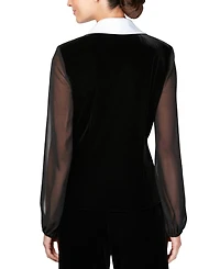 Alex Evenings Women's Velvet Side-Button Satin-Lapel Blouse