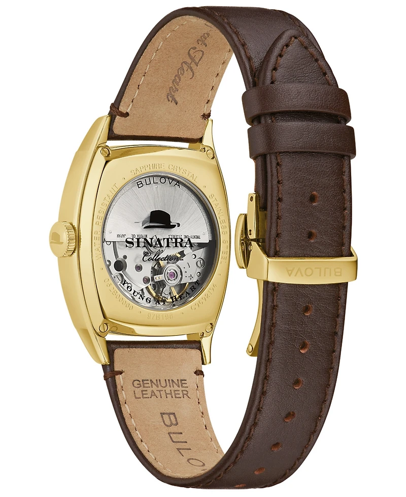 Bulova Men's Frank Sinatra Automatic Brown Leather Strap Watch 33.5x45mm