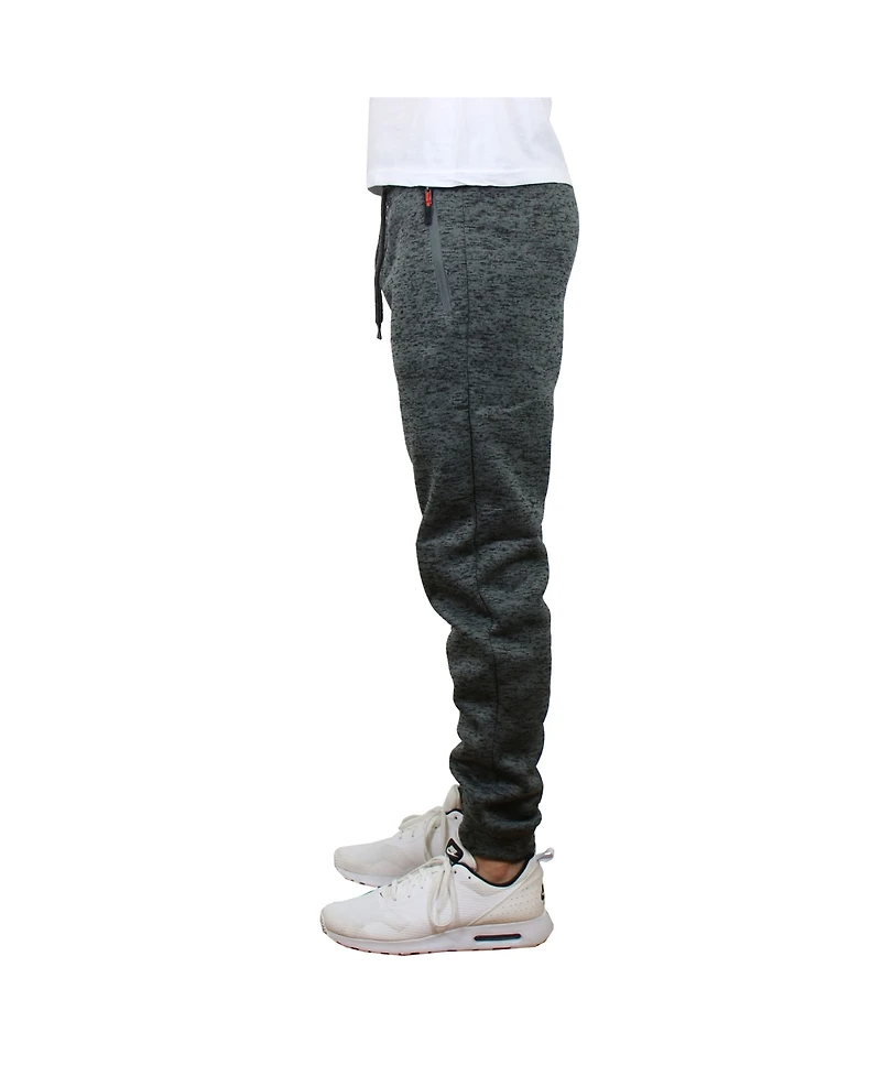 Galaxy By Harvic Men's Slim-Fit Marled Fleece Joggers with Zipper Side Pockets