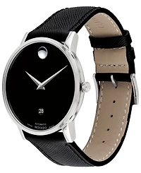 Movado Men's Swiss Automatic Museum Black Calfskin Leather Strap Watch 40mm