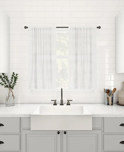 Textured Slub Stripe Anti-Dust Linen Blend Sheer Cafe Curtain Pair