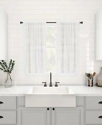 Textured Slub Stripe Anti-Dust Linen Blend Sheer Cafe Curtain Pair