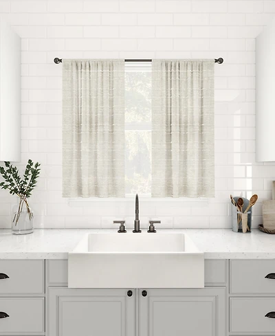 Textured Slub Stripe Anti-Dust Linen Blend Sheer Cafe Curtain Pair