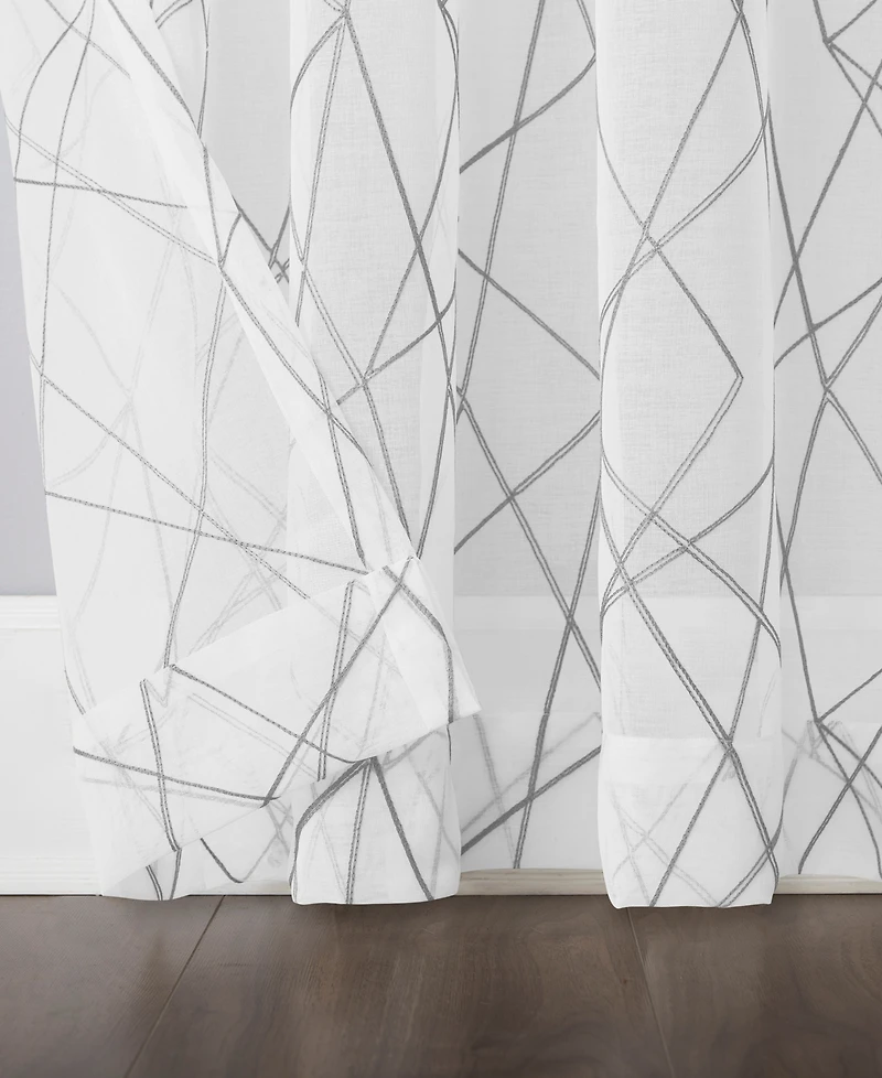 Abstract Geometric Embroidery Semi-Sheer Rod Pocket Curtain Panel