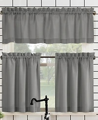 Martine Microfiber Semi-Sheer Rod Pocket Kitchen Curtain Valance Tiers Set