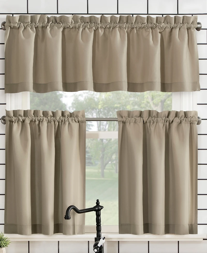 Martine Microfiber Semi-Sheer Rod Pocket Kitchen Curtain Valance Tiers Set
