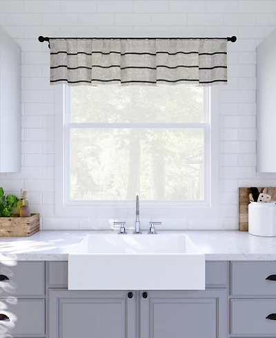 Twill Stripe Anti-Dust Linen Blend Sheer Cafe Curtain Valance