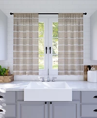 Twill Stripe Anti-Dust Linen Blend Sheer Cafe Curtain Pair
