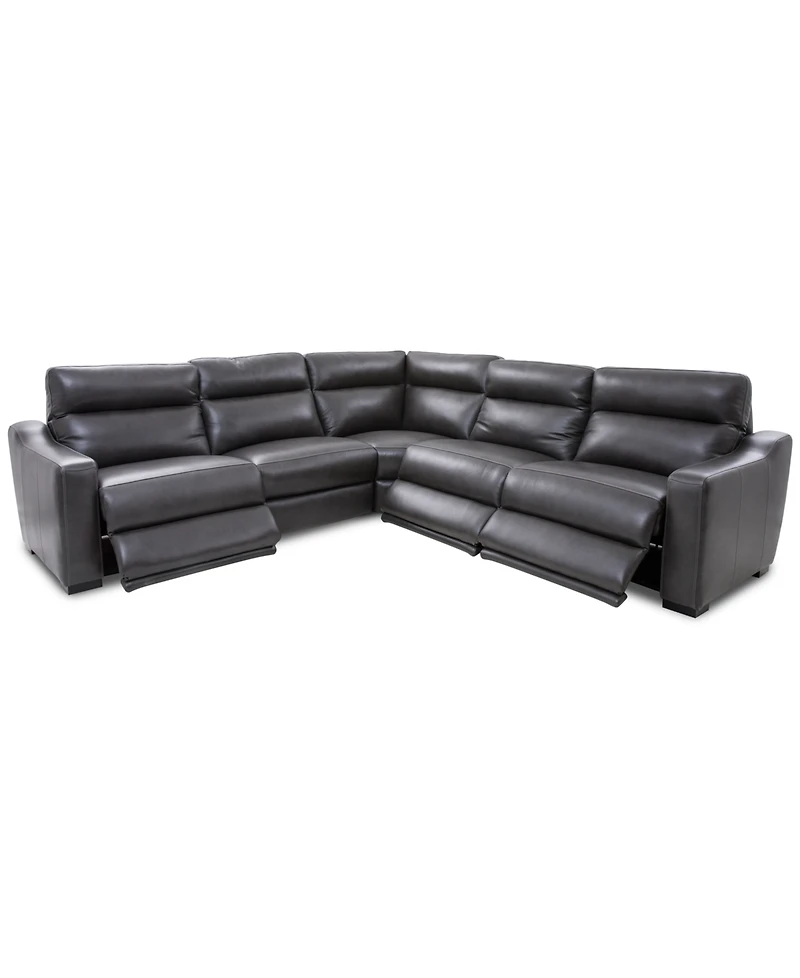 Gabrine 5-Pc. Leather Sectional with Power Headrests