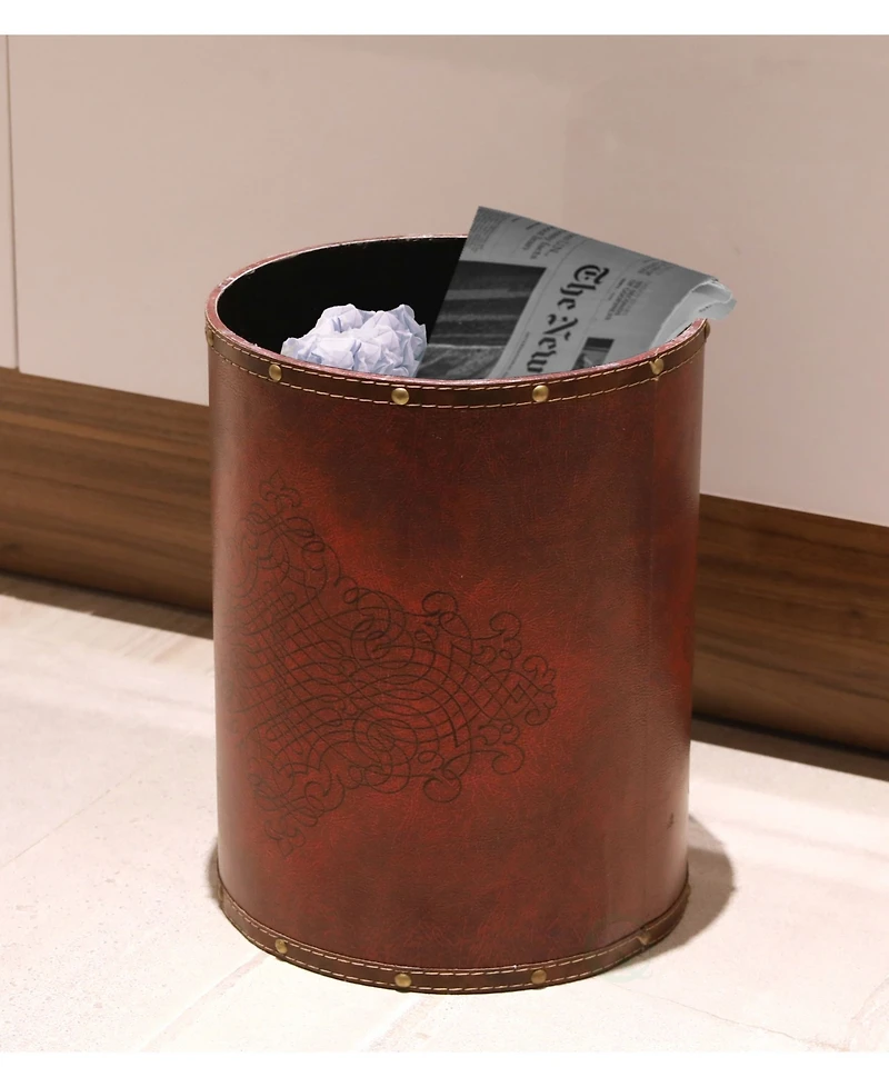 Vintiquewise Faux Leather Antique Design Waste Bin