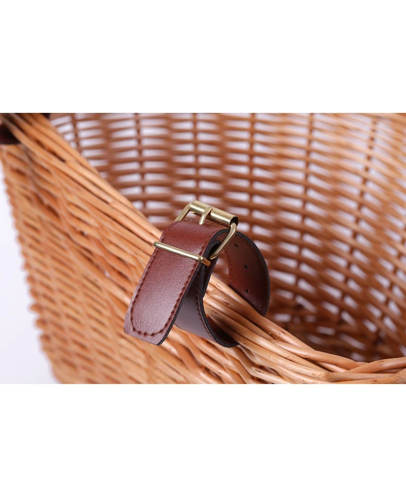 Vintiquewise Wicker Front Bike Basket with Faux Leather Straps