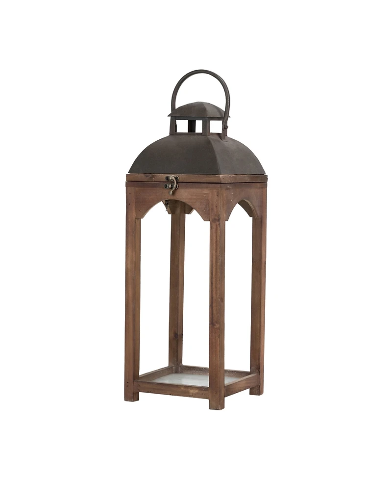 Glitzhome Set of 2 Whiskey Brown Farmhouse Modern Wood/Metal Lanterns